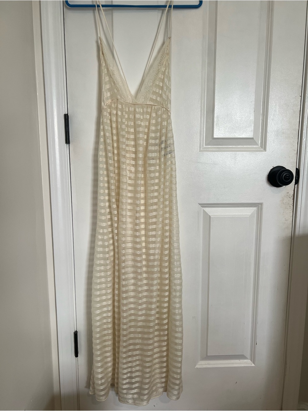 Cream Striped Maxi Slip Dress with Delicate Straps